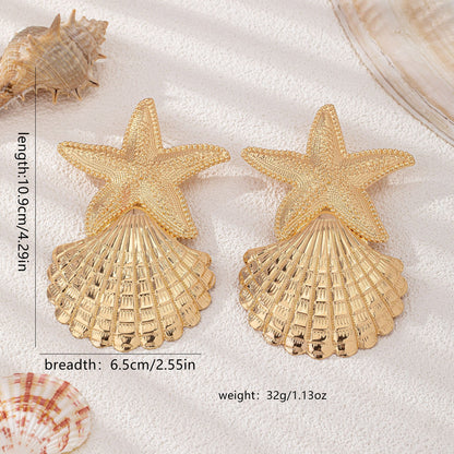 #61 HUANZHI Simple Fashionable Starfish Shell Metal Large Drop Earring