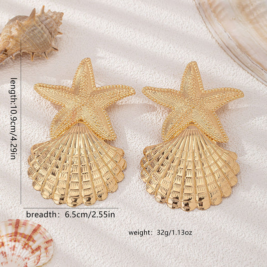 #61 HUANZHI Simple Fashionable Starfish Shell Metal Large Drop Earring