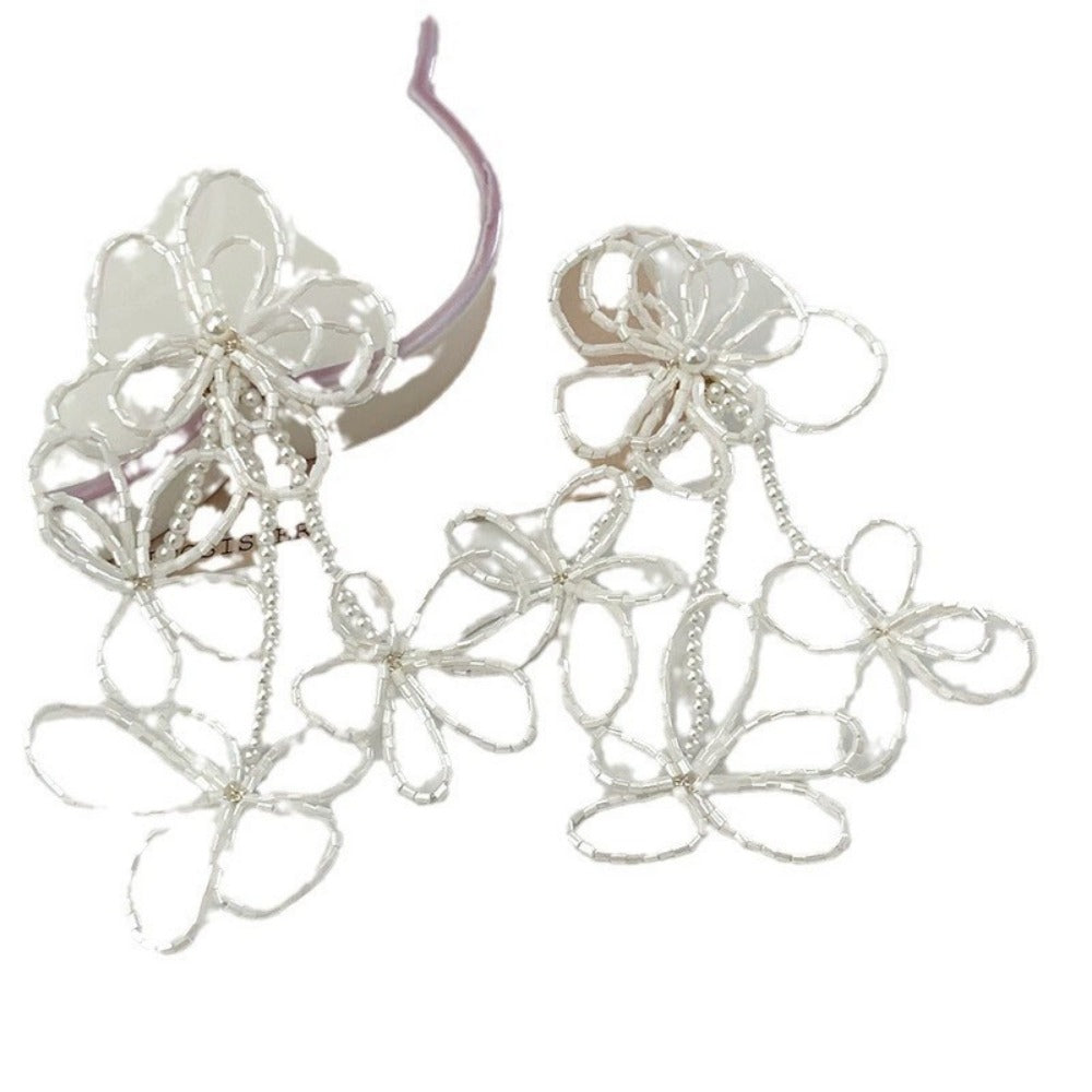 #76 New Korean Wedding Beaded Hollow Flower Earrings