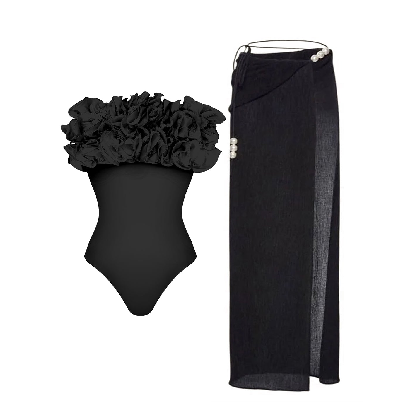 #50 High Quality Luxury Woman Swimsuit Flower Ruffle Solid