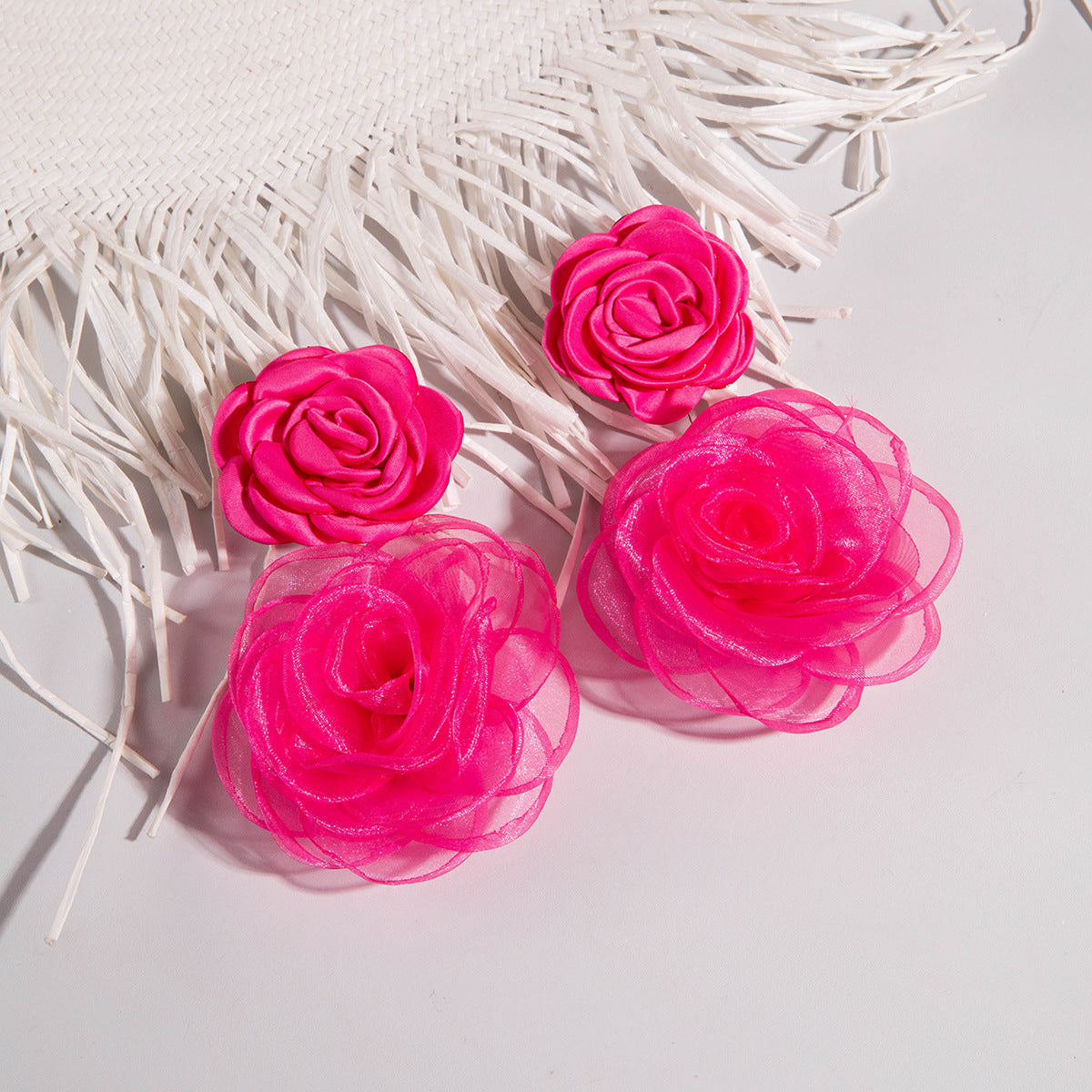 #64 Exaggerated Large Rose Flower Earrings