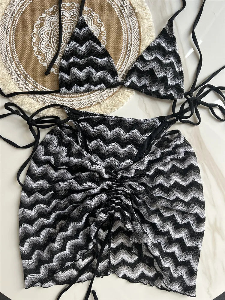 #47 Swimsuit Colored Maple Leaves Knitted Bikini Skirt