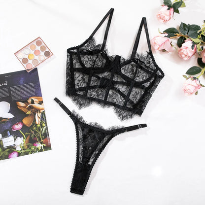 #180 Bustier Floral Lace Sexy Lingerie Set Bra Brief