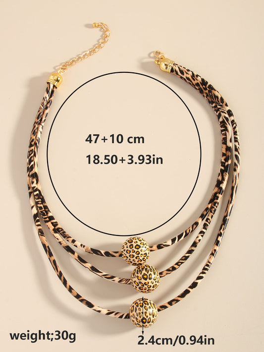 #138 New Retro Multi-layer Leather Wood Bead Leopard