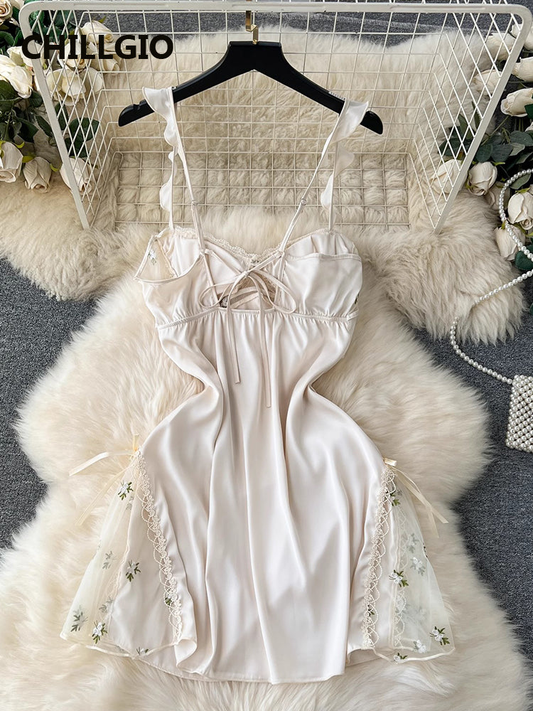 #156 Floral Satin Lace Spaghetti Strap Dress