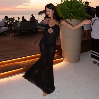 #147 White Mesh Sheer Beach Dress