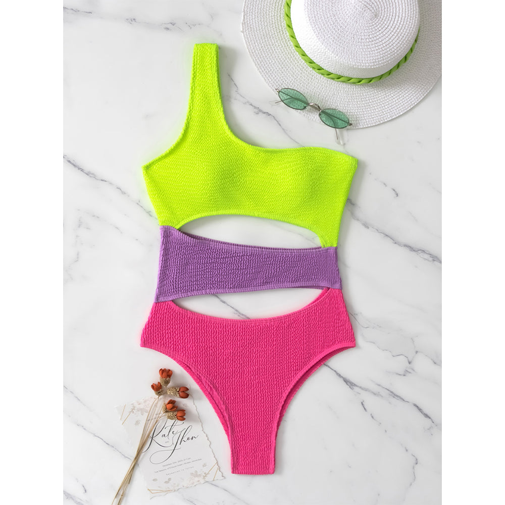 #9 Single Shoulder Hollow Out High Waist Swimsuit
