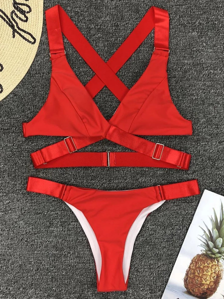#33 Sexy Adjustable Buckle Bandage Vevlet Bikini