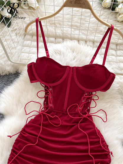 #149  Short Strap Dress Ladies Strapless Lace Up