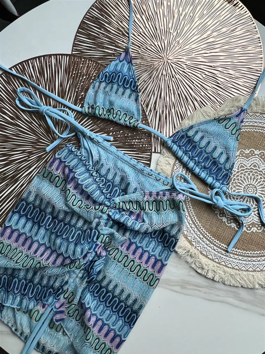 #47 Swimsuit Colored Maple Leaves Knitted Bikini Skirt