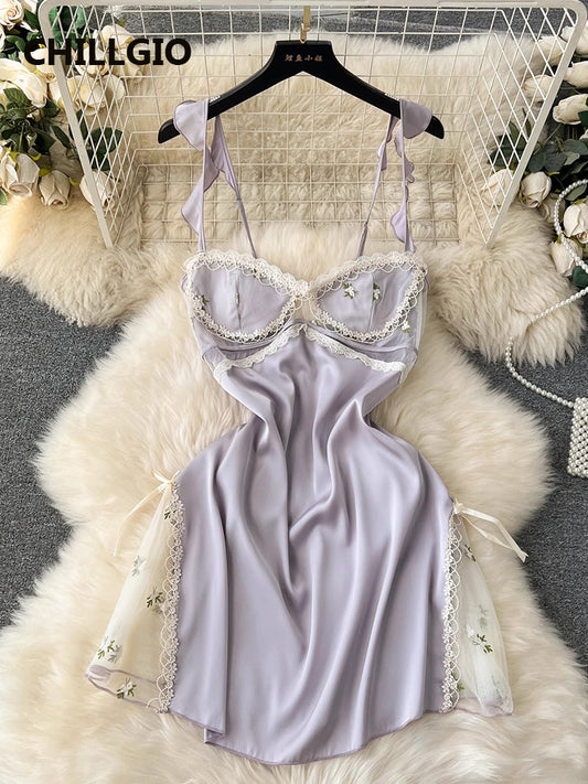 #156 Floral Satin Lace Spaghetti Strap Dress
