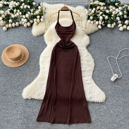 #151 Chic Vintage Halter Backless Solid Slim Elegant Fairy