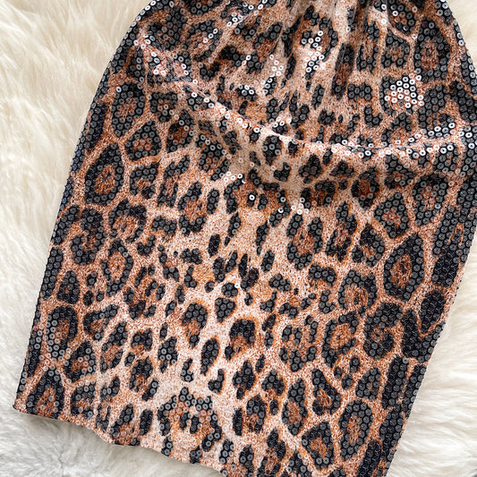 #134 Sexy Sleeveless sequin Elastic leopard Bodycon