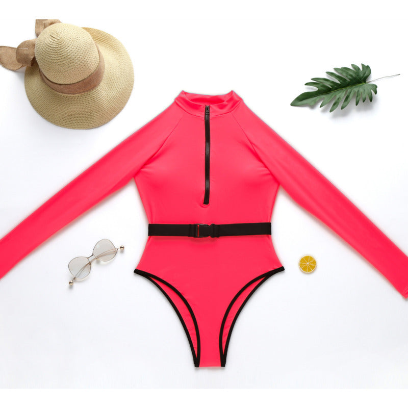 #7 Zipper One Piece Swimsuits Closed Long Sleeve Swimwear Sports