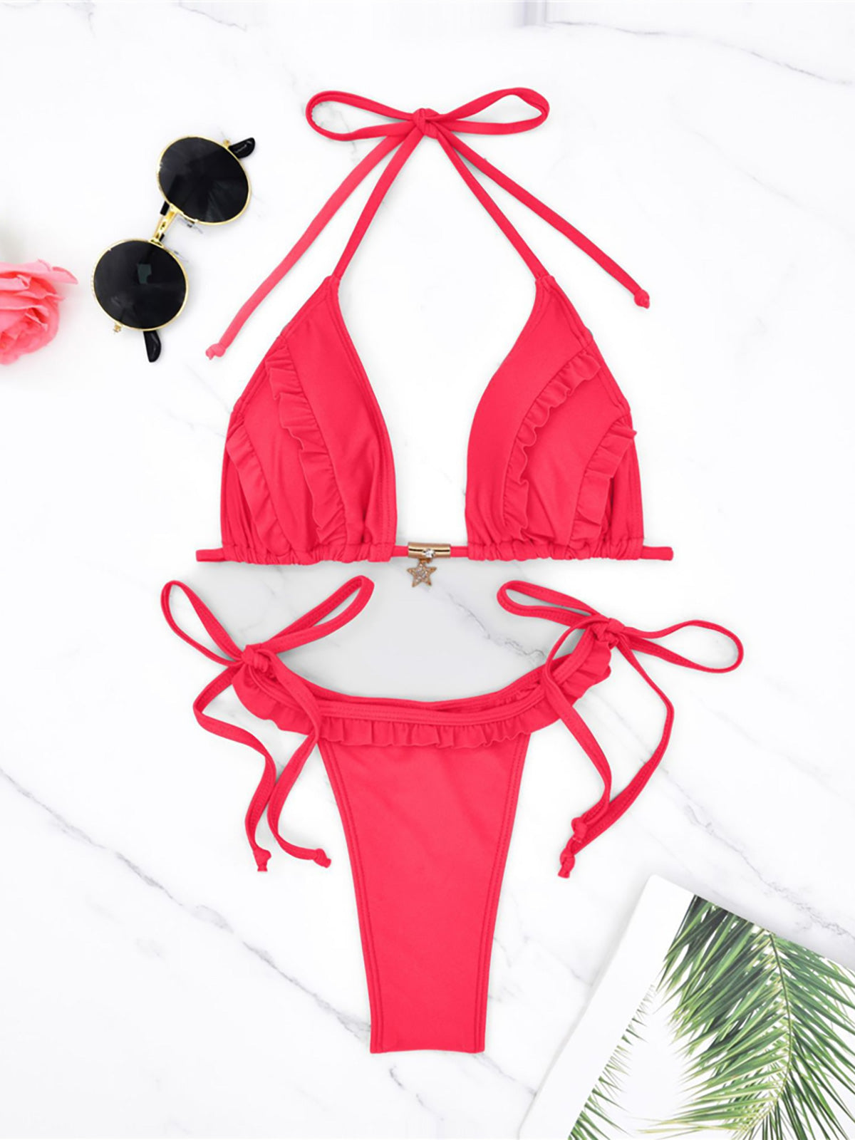 #17 Halter Ruffled Frilled Strappy Bikini