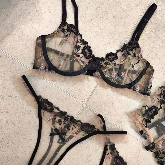 #185 Clashing Sexy Flower Embroidery Lingerie