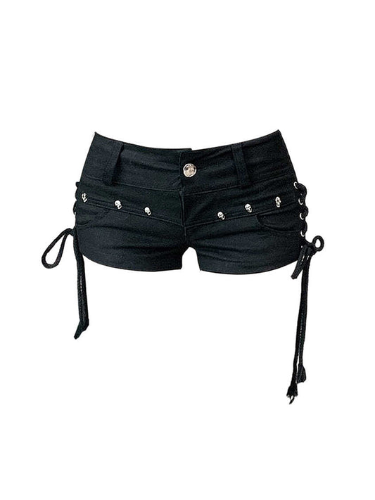 #111 Women's Black Gothic Denim Shorts