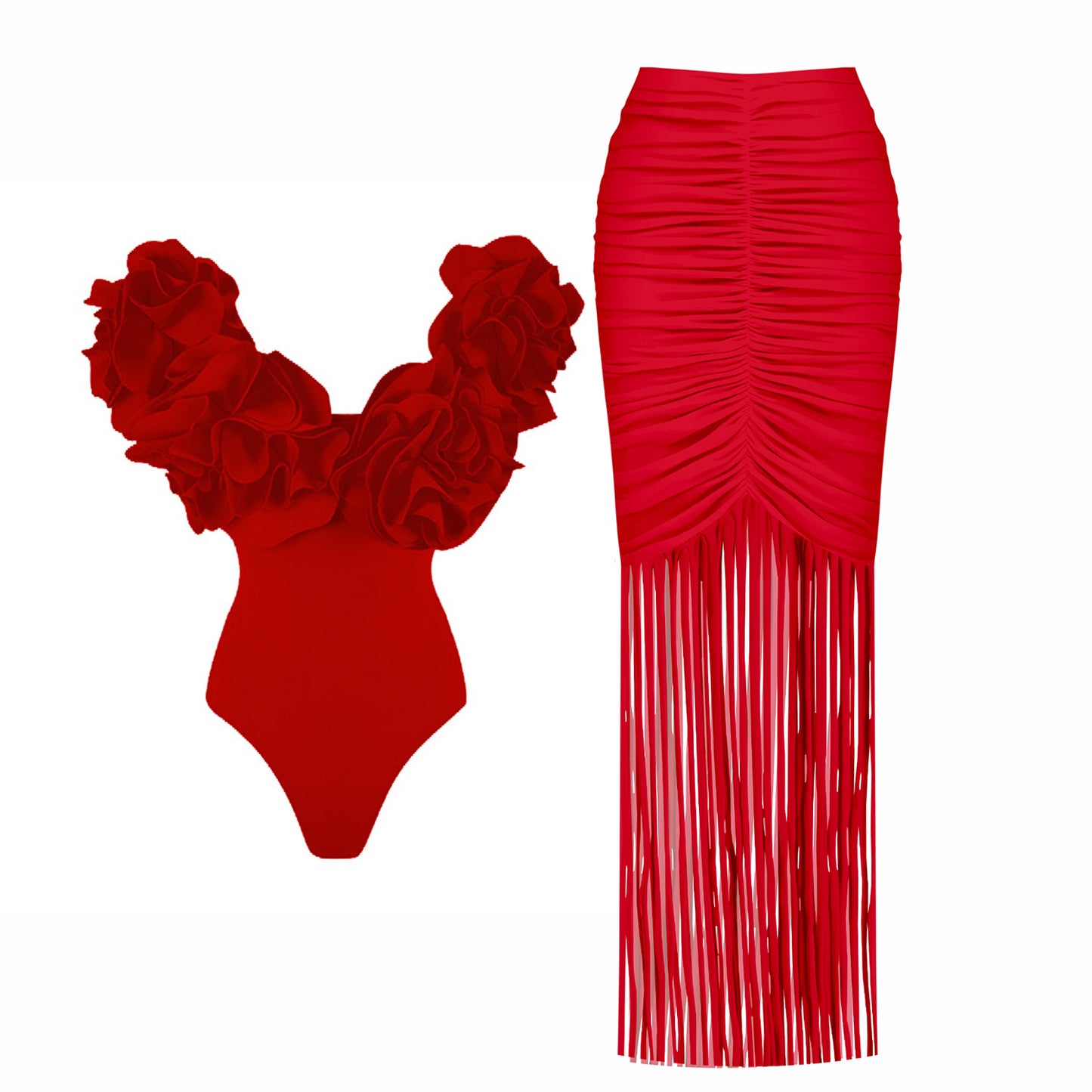 #50 High Quality Luxury Woman Swimsuit Flower Ruffle Solid