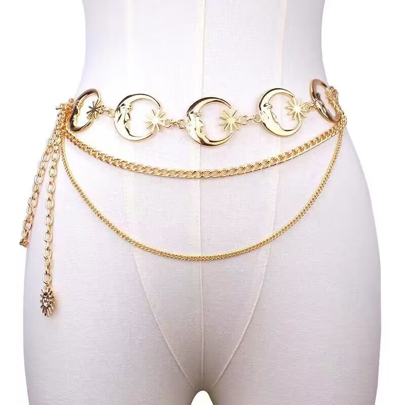 #69 Multilayer Punk Gothic Moon Sun Waist Chain Metal