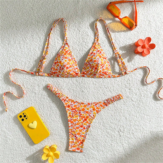 #18 Sexy Floral Bikini Triangle String Extreme Y2K