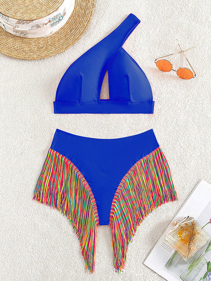 #13 Fringe Tassel One Shoulder High Waist Bikini