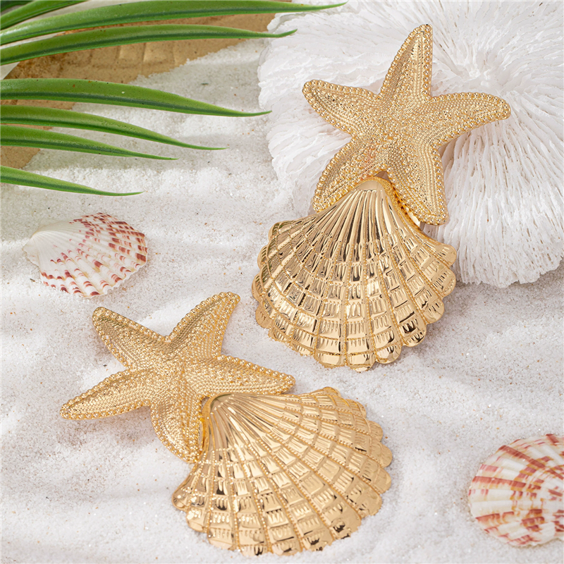 #61 HUANZHI Simple Fashionable Starfish Shell Metal Large Drop Earring