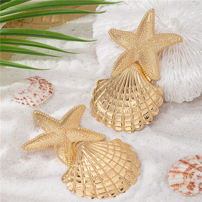 #61 HUANZHI Simple Fashionable Starfish Shell Metal Large Drop Earring
