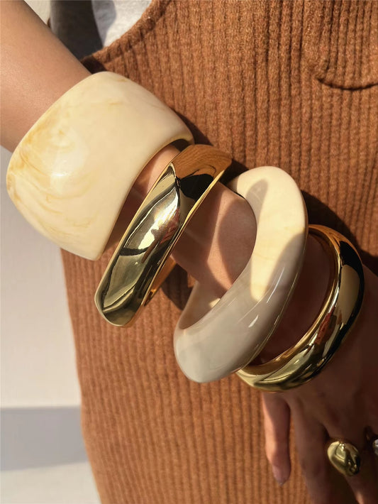 #62 New Beige Tie Dye Wide Asymmetrical Resin Bracelet