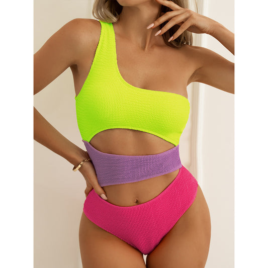 #9 Single Shoulder Hollow Out High Waist Swimsuit
