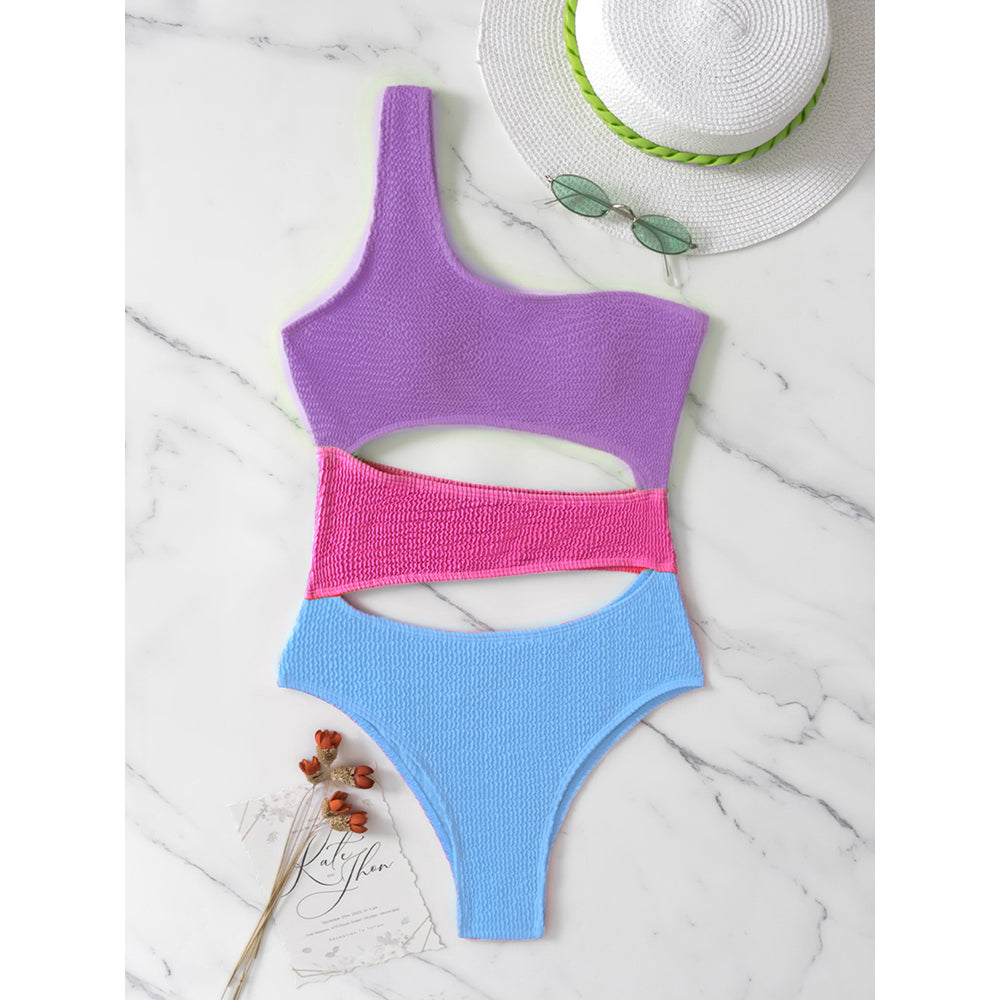 #9 Single Shoulder Hollow Out High Waist Swimsuit