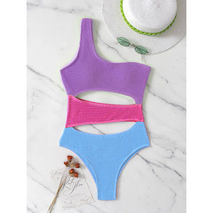 #9 Single Shoulder Hollow Out High Waist Swimsuit