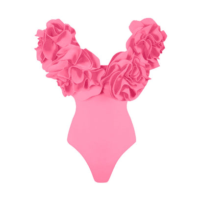 #50 High Quality Luxury Woman Swimsuit Flower Ruffle Solid
