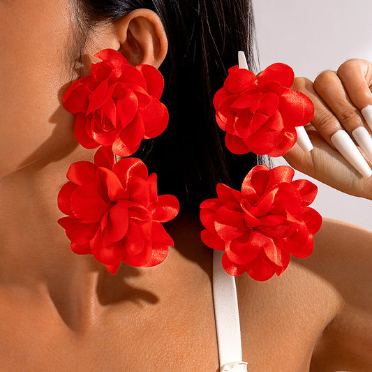 #64 Exaggerated Large Rose Flower Earrings