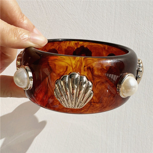 #62 New Beige Tie Dye Wide Asymmetrical Resin Bracelet