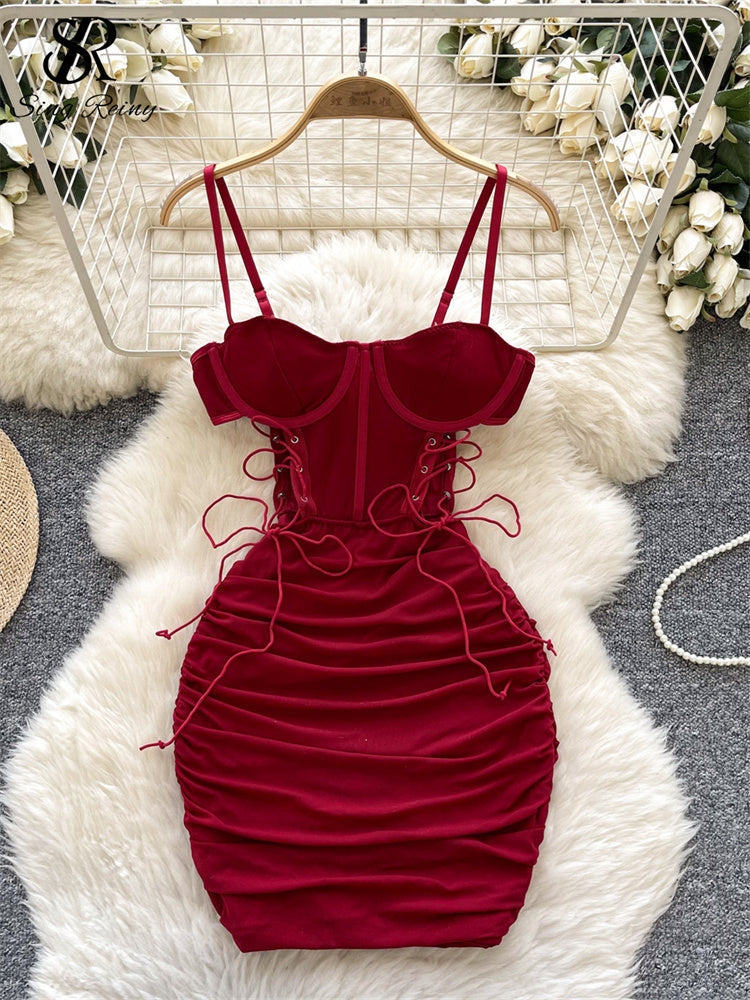 #149  Short Strap Dress Ladies Strapless Lace Up