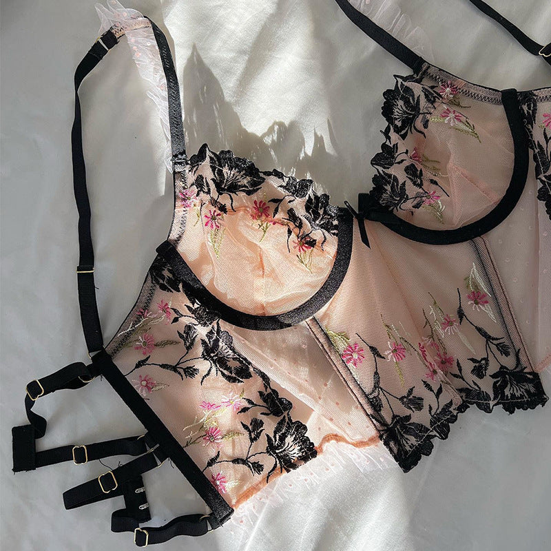 #185 Clashing Sexy Flower Embroidery Lingerie