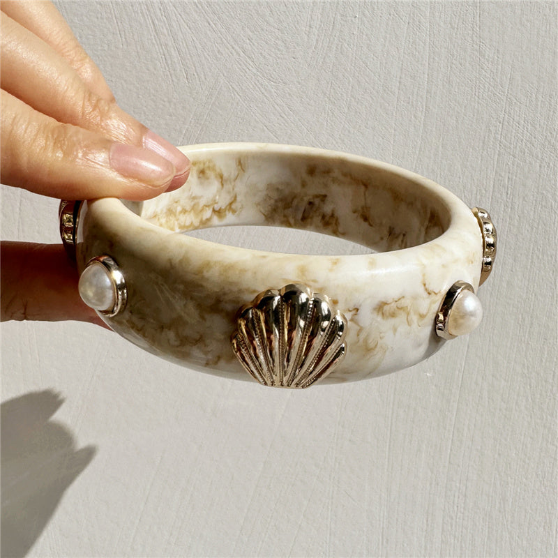 #62 New Beige Tie Dye Wide Asymmetrical Resin Bracelet