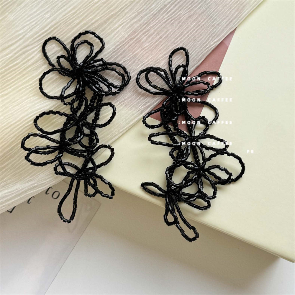 #76 New Korean Wedding Beaded Hollow Flower Earrings