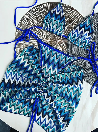 #47 Swimsuit Colored Maple Leaves Knitted Bikini Skirt