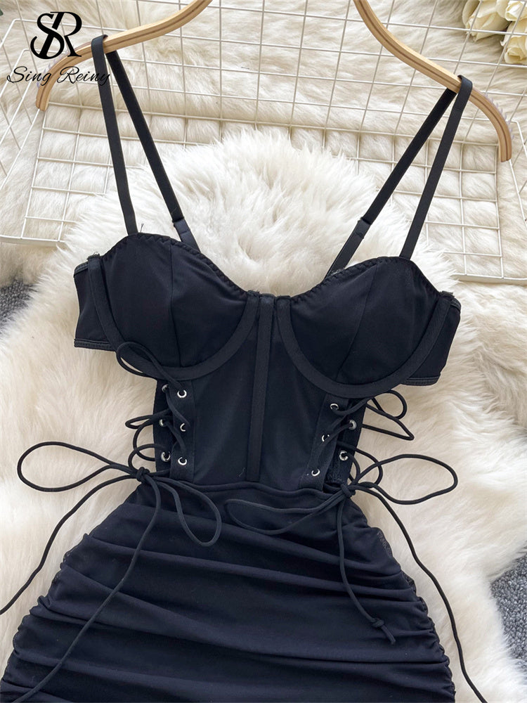 #149  Short Strap Dress Ladies Strapless Lace Up
