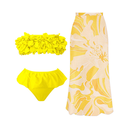 #50 High Quality Luxury Woman Swimsuit Flower Ruffle Solid