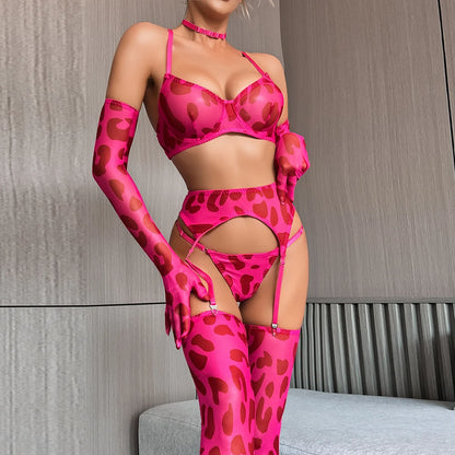 #144 Sexy Red Leopard Print Lingerie