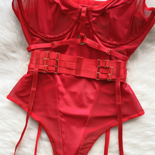 #132 Women Hotsweet Mesh Vintage Straps Bodysuits