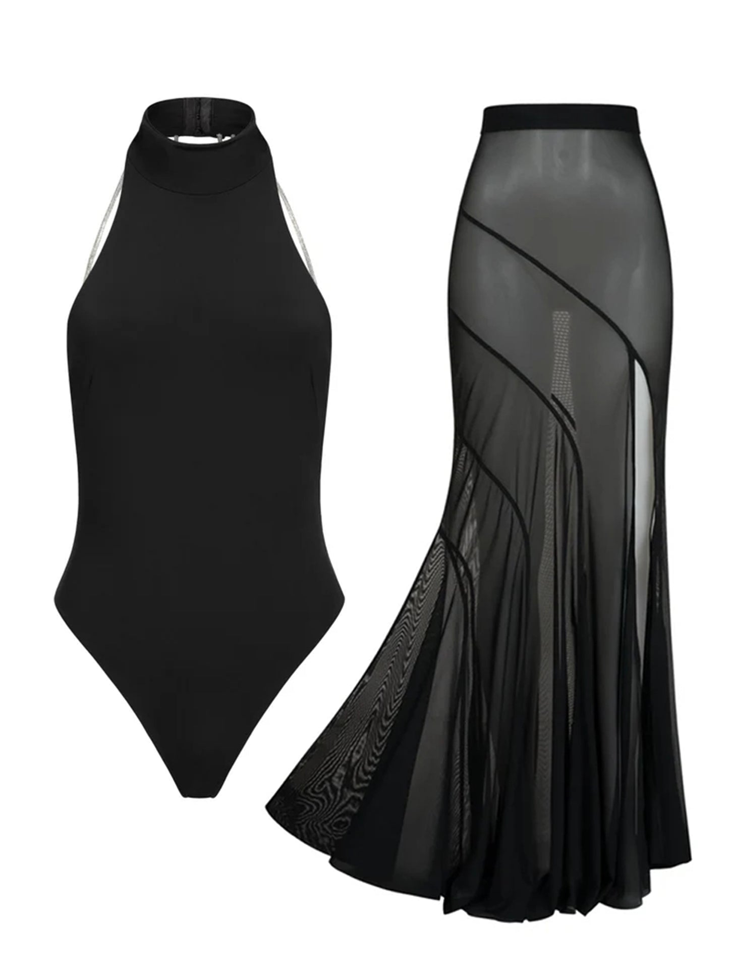 #34 Buckle Off Shoulder Bikini With Skirt Swimsuit