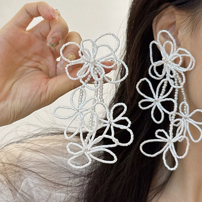 #76 New Korean Wedding Beaded Hollow Flower Earrings