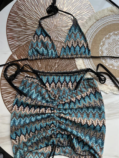 #47 Swimsuit Colored Maple Leaves Knitted Bikini Skirt