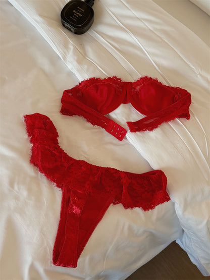 #167 Lace Red lingerie Women Sexy Thin Top Support Bra