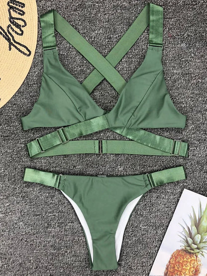 #33 Sexy Adjustable Buckle Bandage Vevlet Bikini