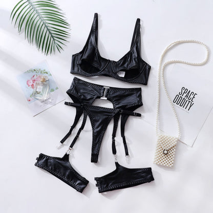 #171 Bikini sexy lingerie leather temptation set patent leather
