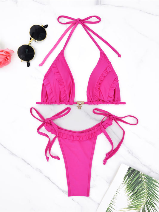 #17 Halter Ruffled Frilled Strappy Bikini